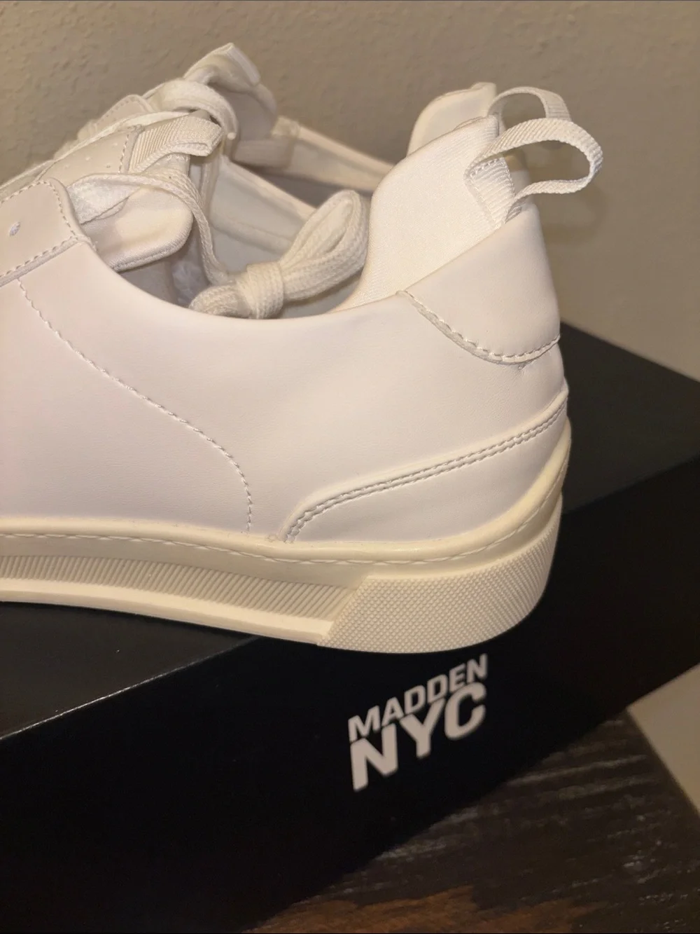Madden NYC Classic White Low-Top Sneakers with Off-White Sole